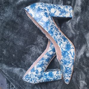 Blue and white floral heels